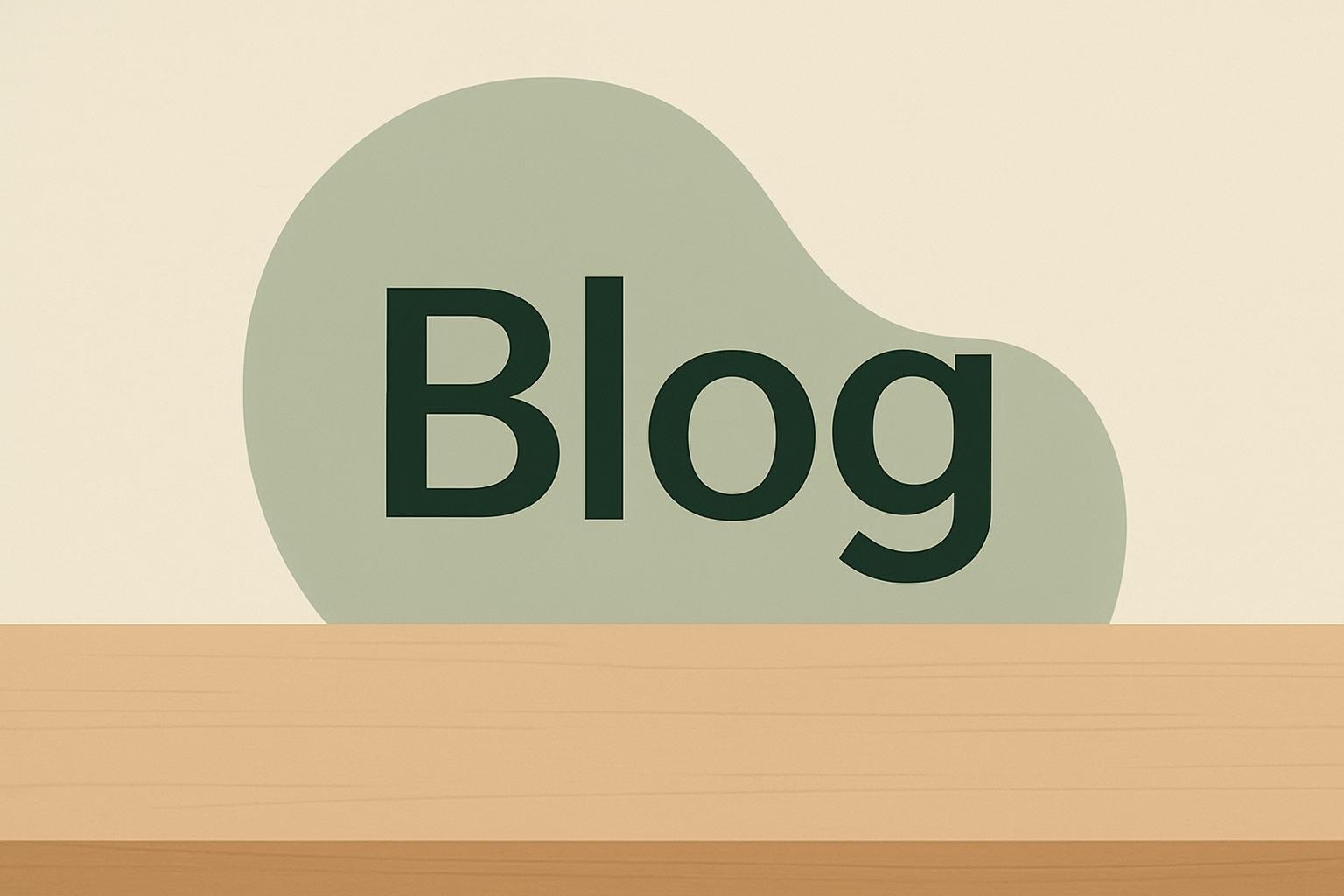 Minimalistyczna grafika z napisem 'Blog', pasująca do kolorystyki strony: zielenie, neutralne barwy, drewno. Nowoczesny styl, zgodny z profesjonalnym charakterem strony.